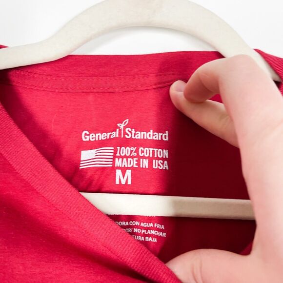 General Standard Land Of The Free T-Shirt Mens Red Pullover Cotton Sz Medium NEW - Picture 7 of 8